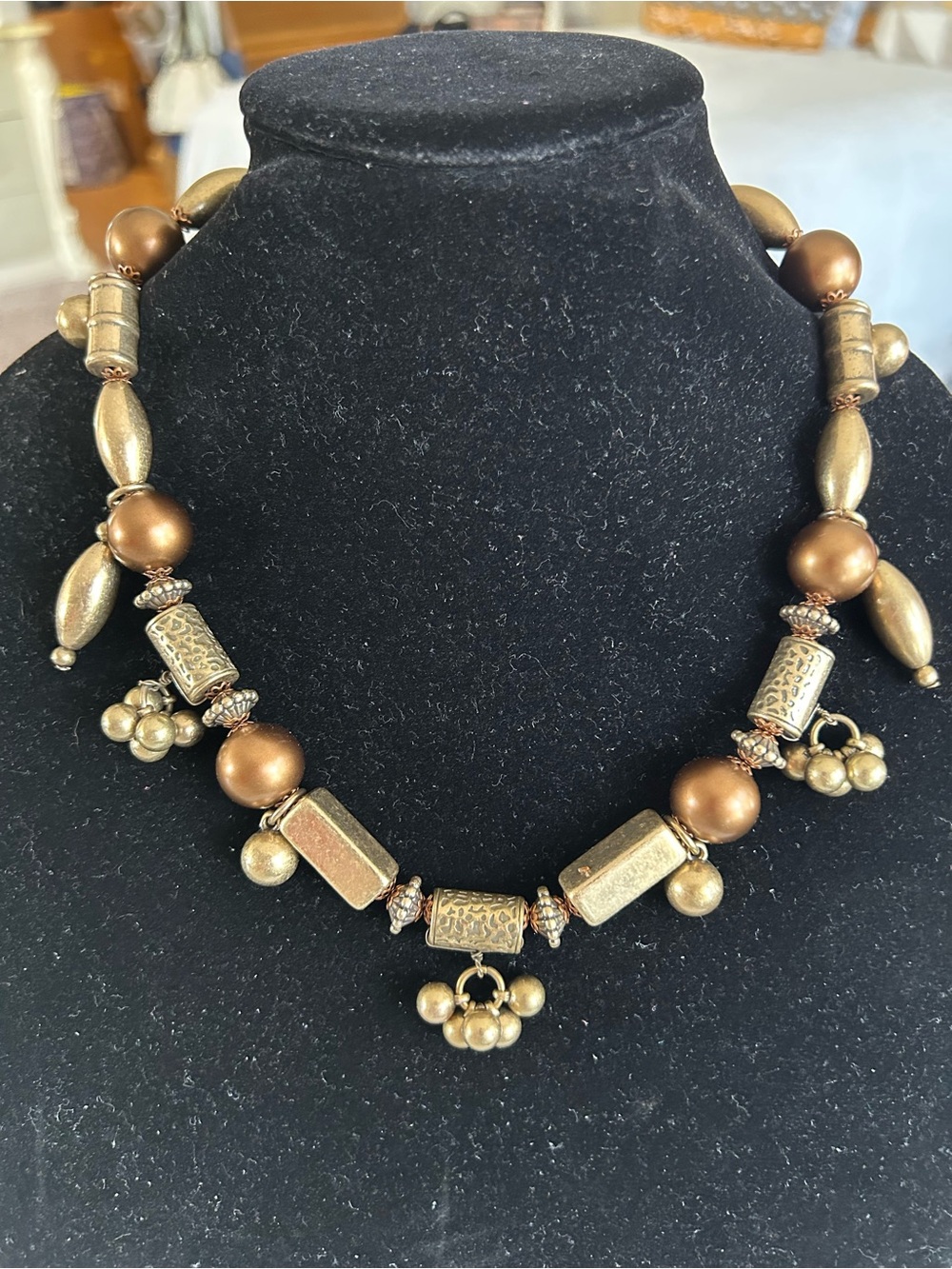 Gold and Bronze Bead Statement Necklace